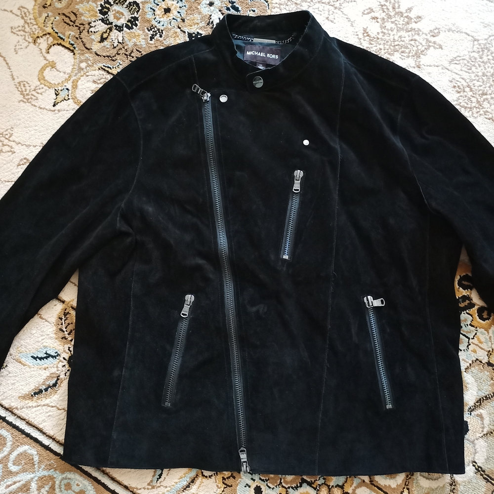 Michael Kors Black Suede Moto Biker Jacket - size XXL
